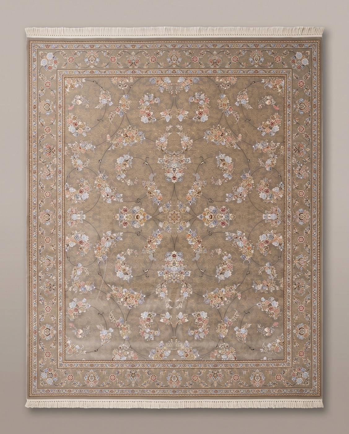 Persian rug with an ornate medallion on the showroom floor