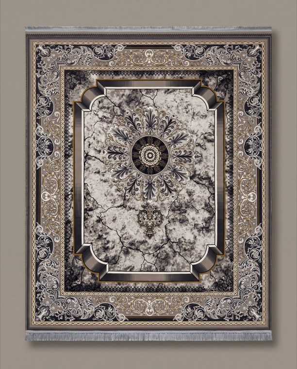 Carrara Medallion, a persian rug in Marble grey & antique gold